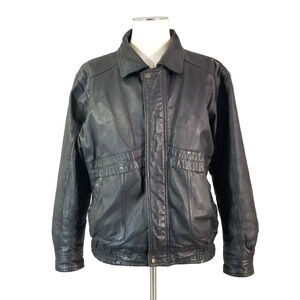 Expersions Bomber Jacket Coat Men's large black Leather Retro insulated winter